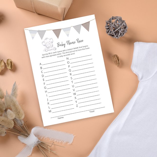 Baby Name Race Game Baby Elephant Card (Creator Uploaded)