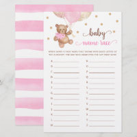 Baby Name Race Game Baby Shower Teddy Bear