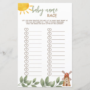 Baby Name Race Game Farm Animals Baby Shower