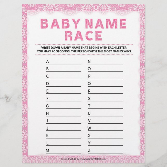 Baby Name Race [Luxury Lace [Pink]] Custom Letterhead (Front)