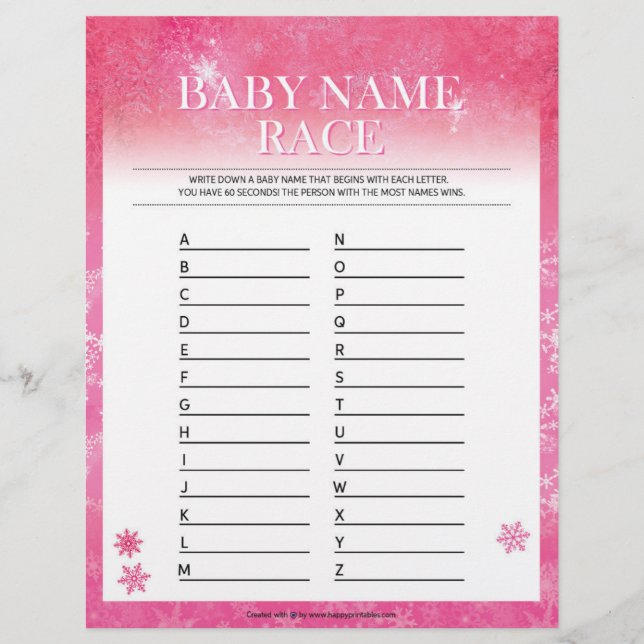 Baby Name Race [Snowy Pink] Custom Letterhead (Front)