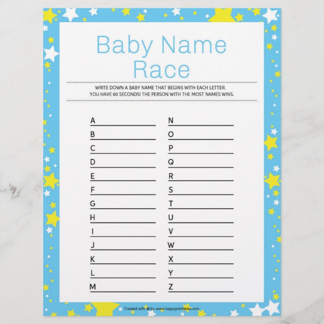 Baby Name Race [Starry Night Blue] Custom Letterhead (Front)