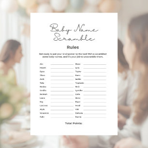 Baby Name Scramble for Baby Shower with Answers Custom Letterhead