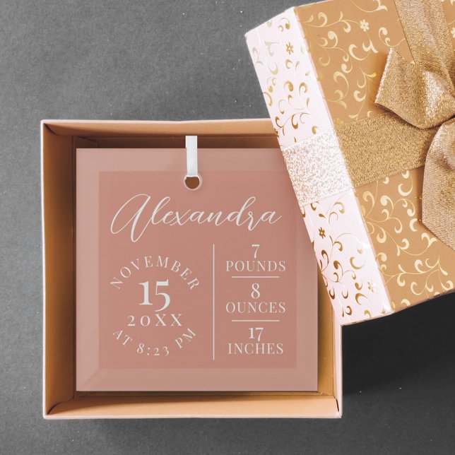  Baby Name Script & Birth Stats Pink Keepsake Glass Tree Decoration (Creator Uploaded)