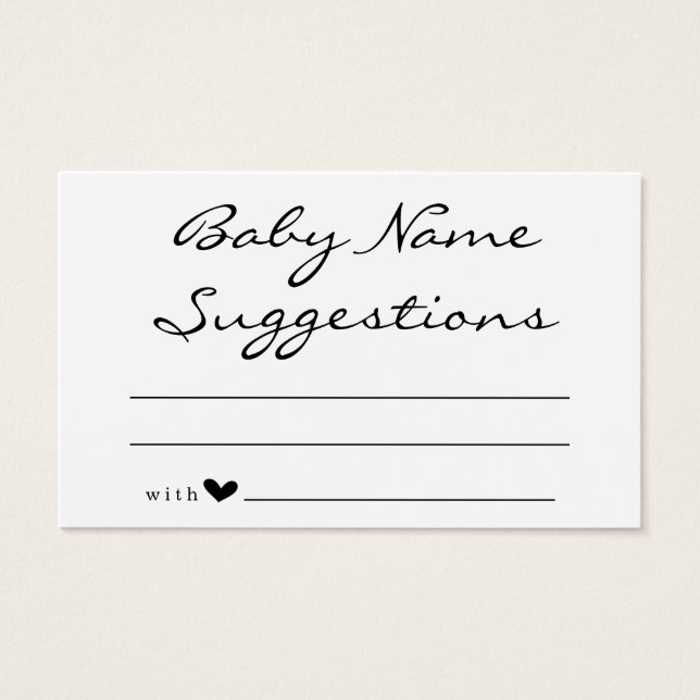 Baby Name Suggestions Card for Baby Shower (Front)