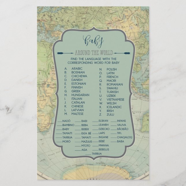 Baby Names Around the World Baby Shower Game (Front)