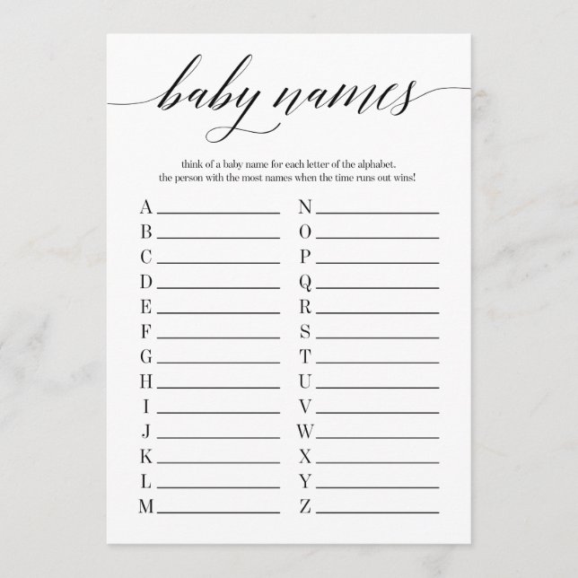 Baby Names Minimalist Baby Shower Game Programme (Front)
