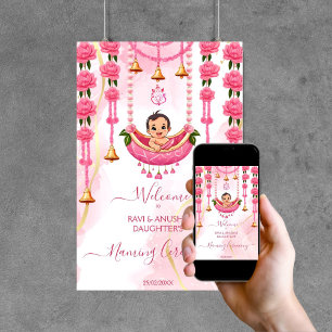 Baby Naming Cradle Indian Ceremony pink welcome Poster