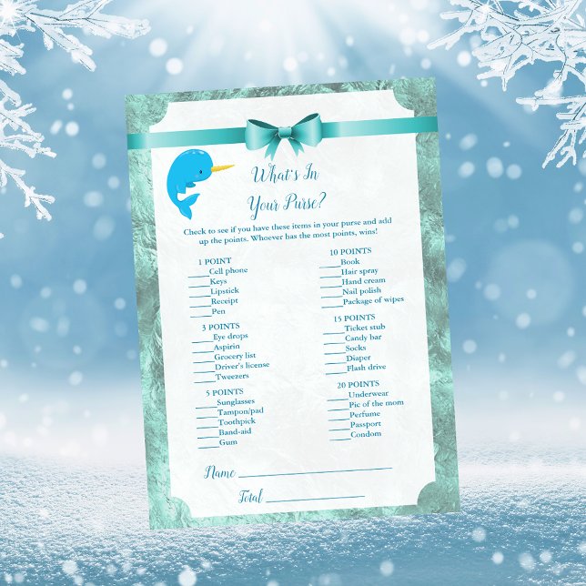 Baby Narwhal What's In Your Purse Baby Shower Game Invitation (Creator Uploaded)