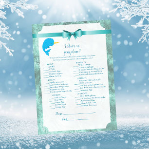 Baby Narwhal What's On Your Phone Baby Shower Game Invitation