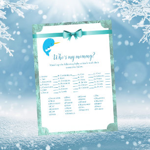 Baby Narwhal Who's My Mummy Baby Shower Game Invitation