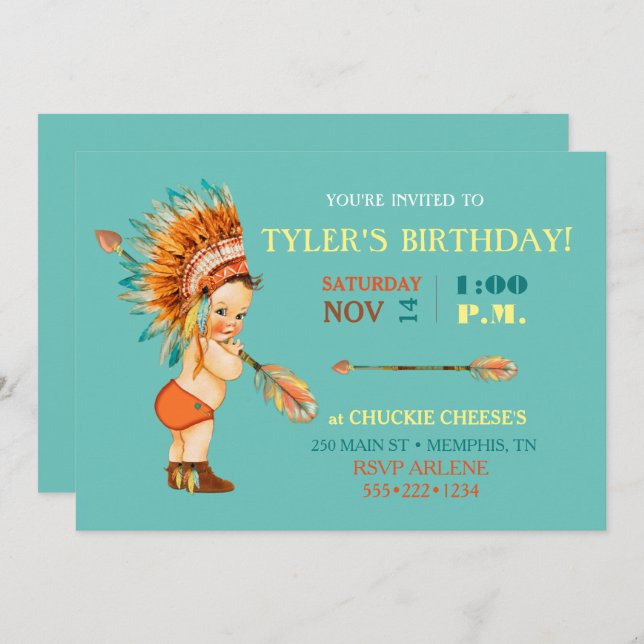 Baby Native Tribal Headdress Moccasins Invitation (Front/Back)