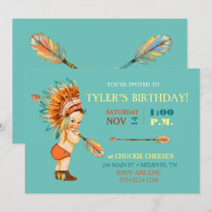 Baby Native Tribal Headdress Moccasins Invitation