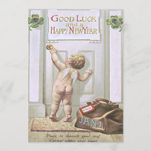 Baby New Year Cherub Angel Four Leaf Clover Invitation