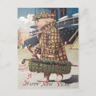 Baby New Year Cigar Golf Bag Ship Holiday Postcard