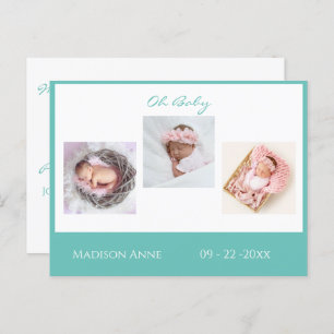 Baby Newborn Photo Green Gender Neutral Cute Birth Announcement Postcard