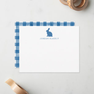 Baby Note Card, Blue Bunny Gingham Flat Card