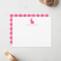 Baby Note Card, Pink Bunny Gingham Flat