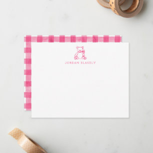 Baby Note Card, Pink Teddy Bear Gingham Flat Card