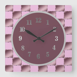 Baby Nursery Silk Pink Purple Square Pattern Quilt Wall Clock