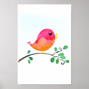Baby Nursery wallart_  Watercolor Pink Bird Poster