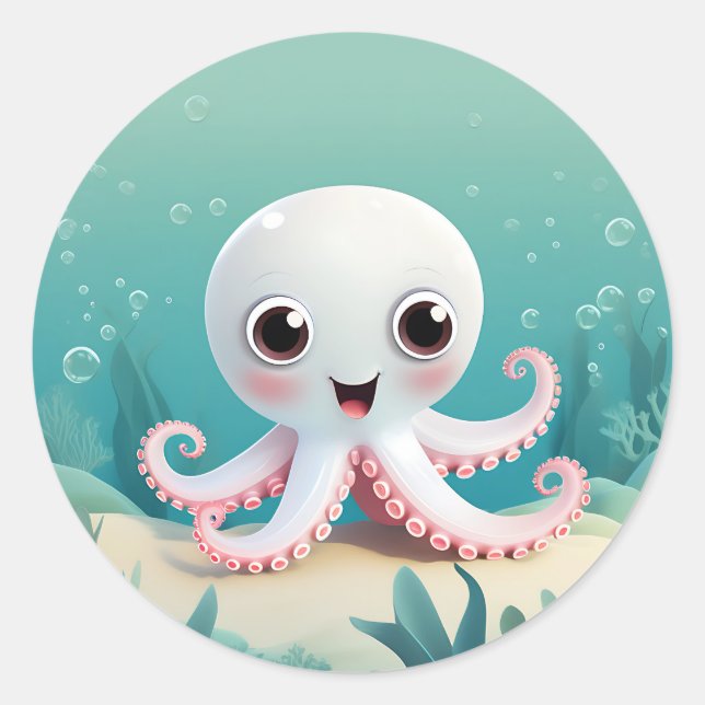 Baby Octopus Ocean Classic Round Sticker (Front)
