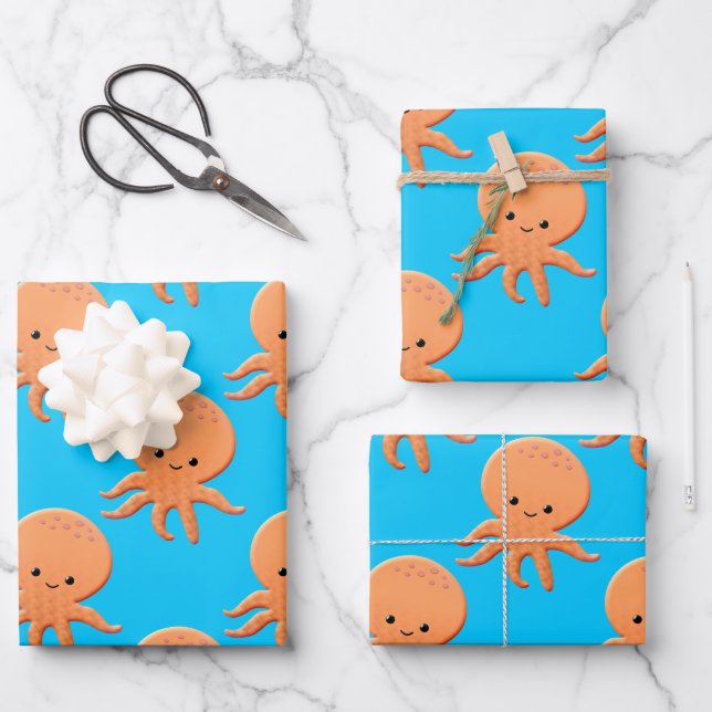 Baby Octopus Pattern Wrapping Paper Sheet (Front)