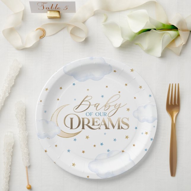 Baby of our Dreams Moon and Stars Blue Baby Shower Paper Plate (Wedding)