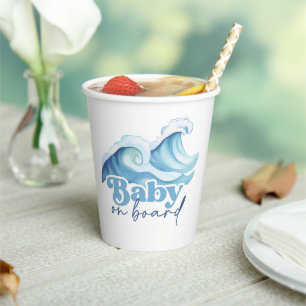 Baby On Board Baby Shower Cups, Surf Baby Shower Paper Cups