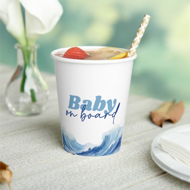 Baby On Board Baby Shower Cups, Surf Baby Shower Paper Cups (Insitu)