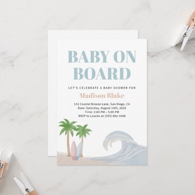 Baby on Board Baby Shower Invitation (Front/Back In Situ)