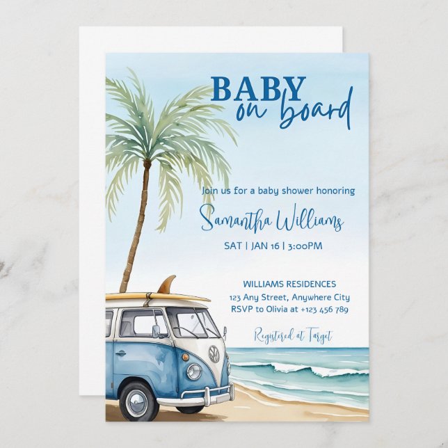 Baby On Board Baby Shower Invitation Template Sume (Front/Back)
