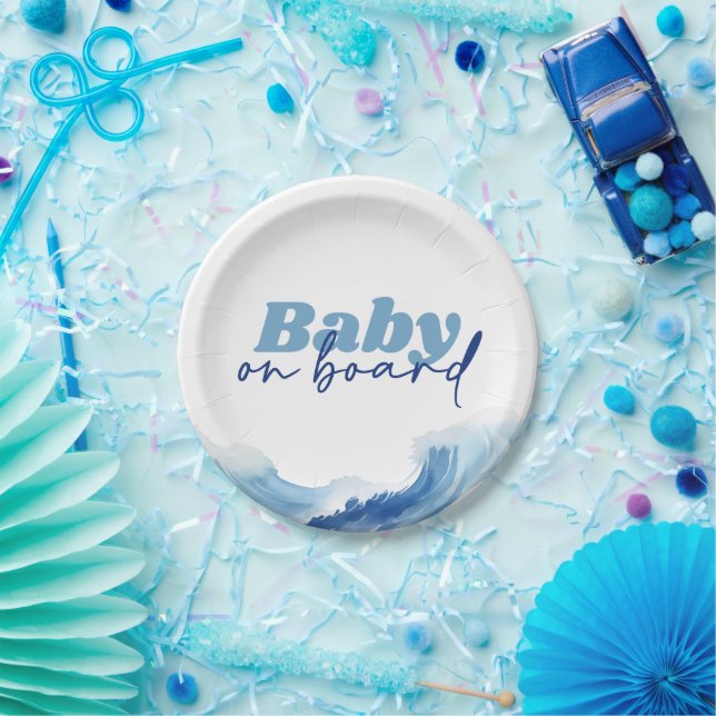 Baby On Board Baby Shower Plates, Surf Baby Shower Paper Plate (Party)