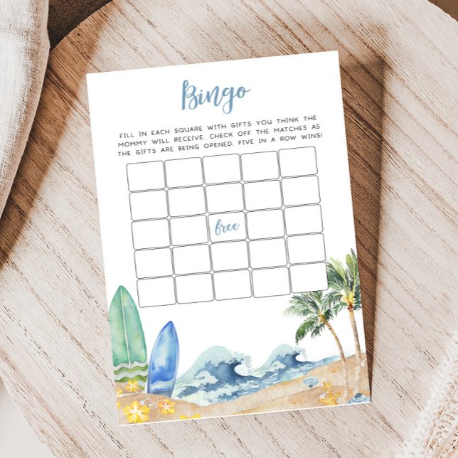 Baby on Board Beach Baby Shower Bingo Game (Surfing Summer Boy Baby Shower Bingo Game)