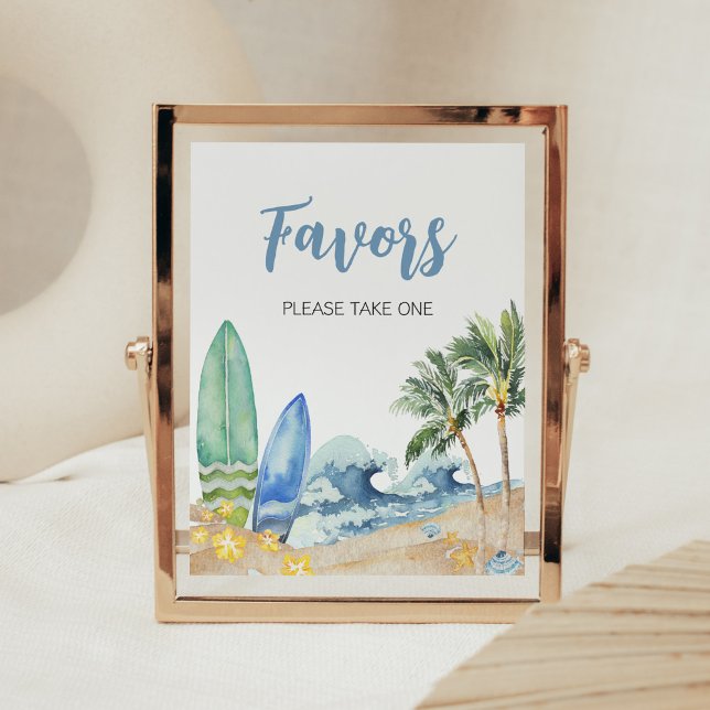 Baby on Board Beach Baby Shower Favours Poster (Surfing Summer Boy Baby Shower Favors Sign)