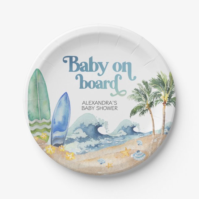Baby on Board Beach Baby Shower Paper Plate (Front)