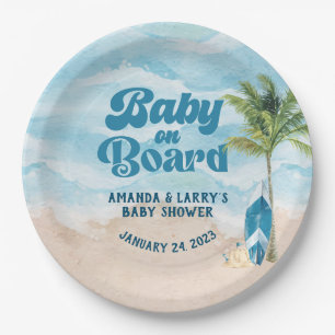 Baby on Board Beach Boy Baby Shower Paper Plate