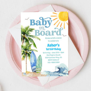 Baby On Board Beach Party Birthday Invitation