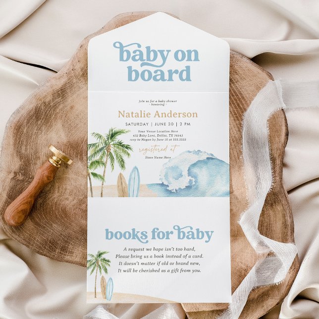 Baby on Board Beach Surf Baby Shower All In One Invitation (Creator Uploaded)