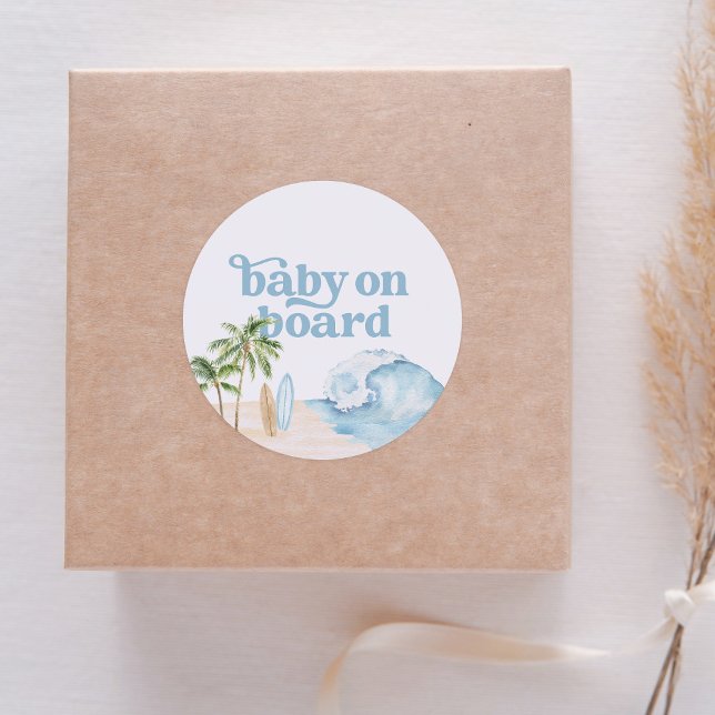 Baby on Board Beach Surf Baby Shower Classic Round Sticker (Creator Uploaded)