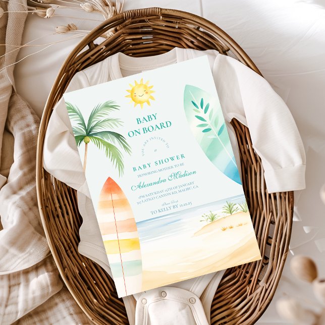 Baby on Board Beach Surf Baby Shower Invitation (Creator Uploaded)