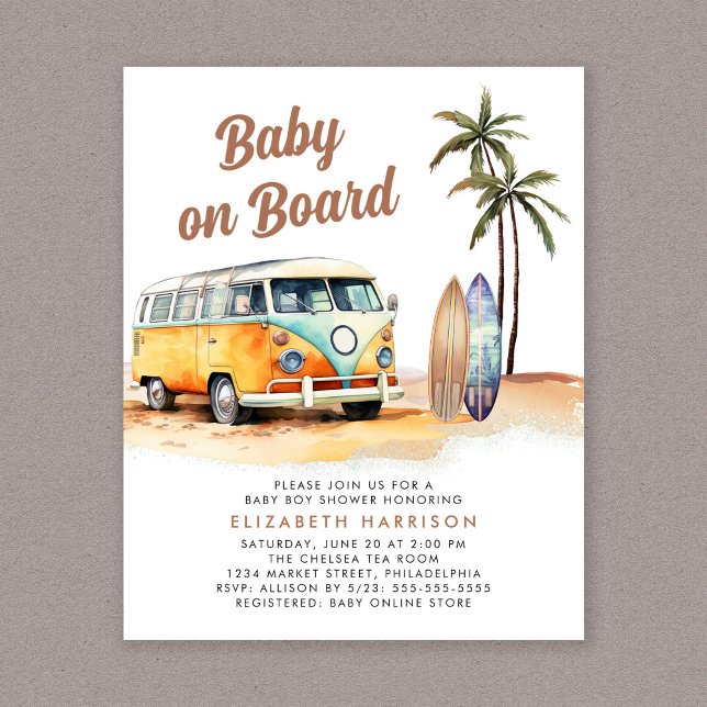 Baby On Board Beach Surf Baby Shower Invitation (Creator Uploaded)
