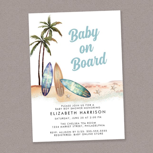Baby On Board Beach Surf Baby Shower Invitation (Creator Uploaded)