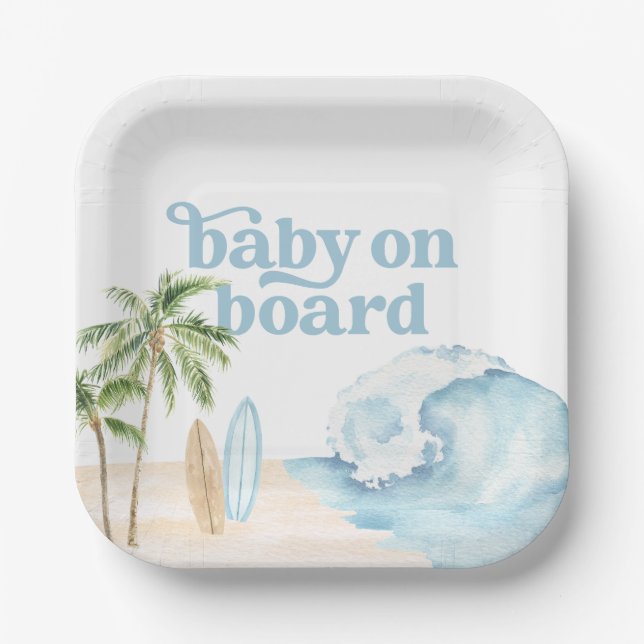 Baby on Board Beach Surf Baby Shower Paper Plate (Front)