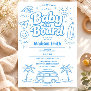 Baby on Board Beach Surf Baby Shower Summer Retro Invitation