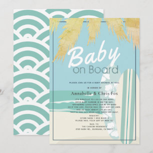 Baby on Board Beach Surf Boy Baby Shower by Mail Invitation