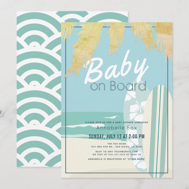 Baby on Board Beach Surf Boy Baby Shower Invitation (Front/Back)