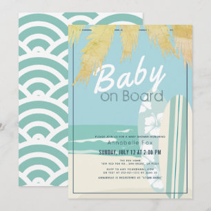 Baby on Board Beach Surf Boy Baby Shower Invitation