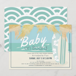 Baby on Board Beach Surf Boy Baby Shower Invitation