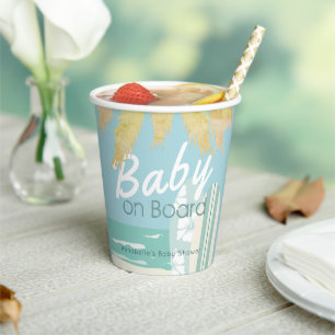 Baby on Board Beach Surf Boy Baby Shower Paper Cups